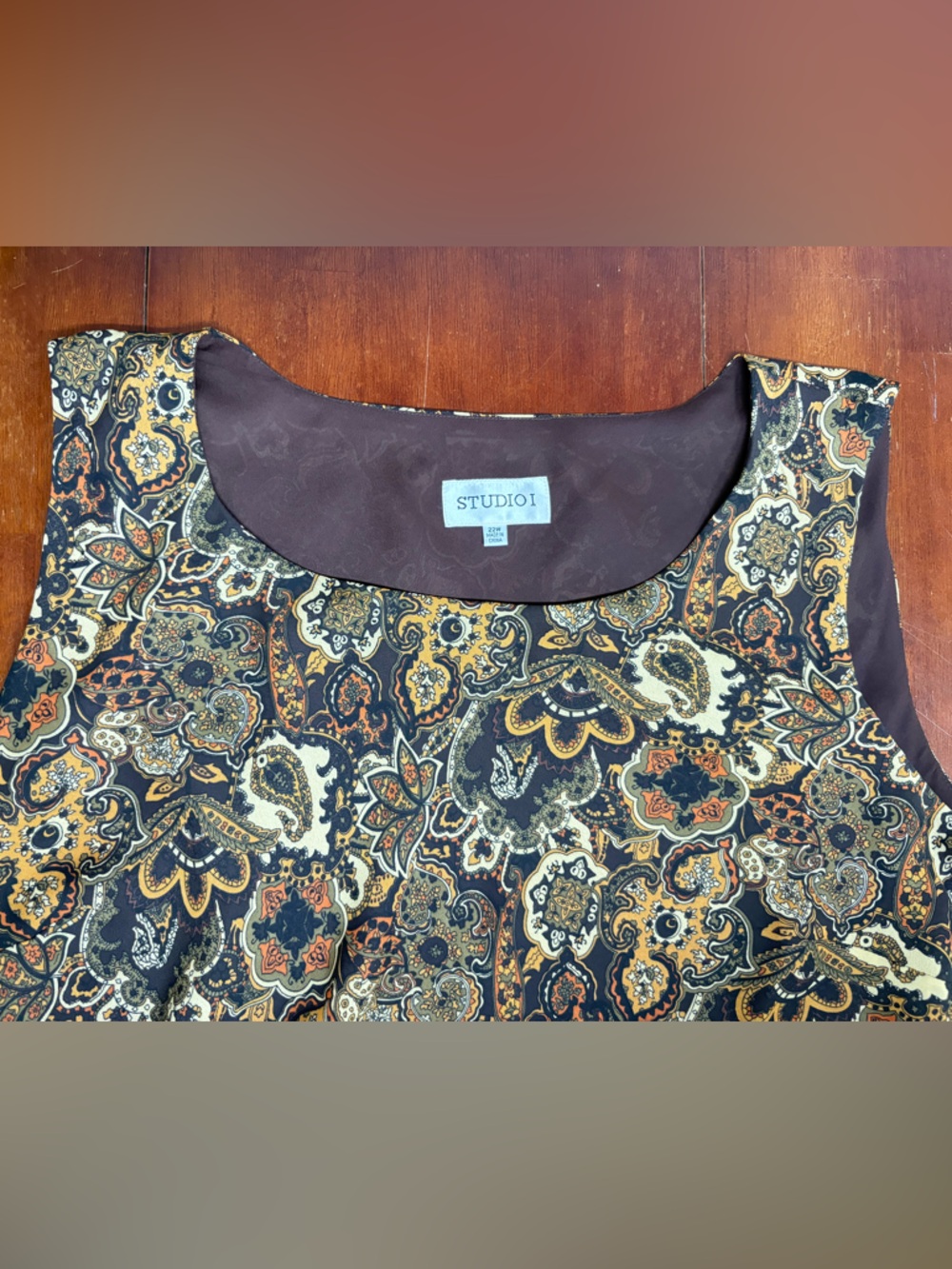 Studio I Floral Paisley chiffon Sleeveless Maxi Dress Green Brown Lined Size 22W - Picture 5 of 11